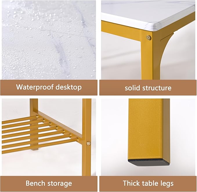 SogesHome 4-Piece Kitchen Table and 2 Chairs for 4 with Bench, Dining Table Set for Small Space, Apartment, Living-Room, Restaurant, Golden