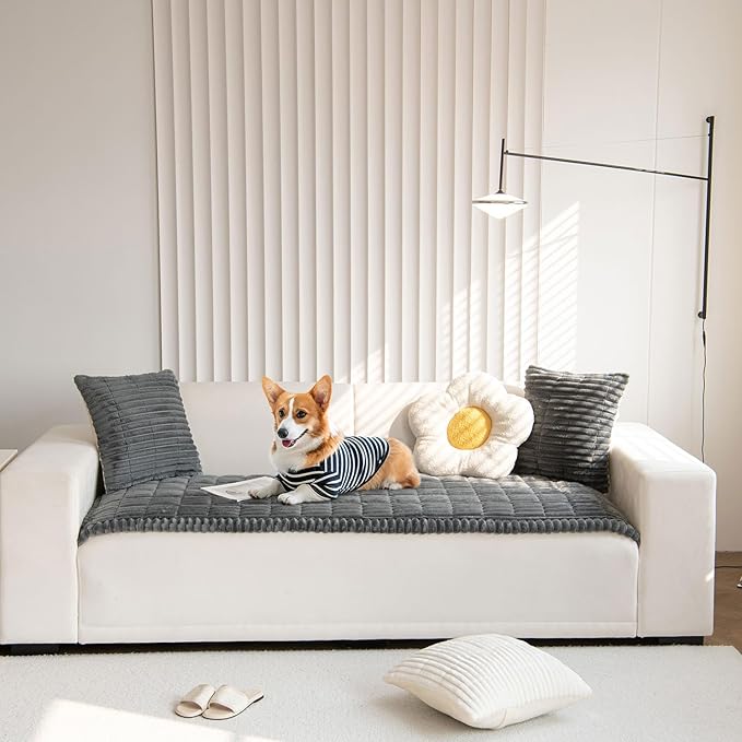 OTOB Couch Covers for Dogs Washable, Non Slip Plush Sofa Cover Kids Pet Friendly Furniture Protector, All Seasons Soft Cozy Fuzzy Sofa Slipcovers Dog Bed Mats (Dark Gray, 31.5" x 63.0'')