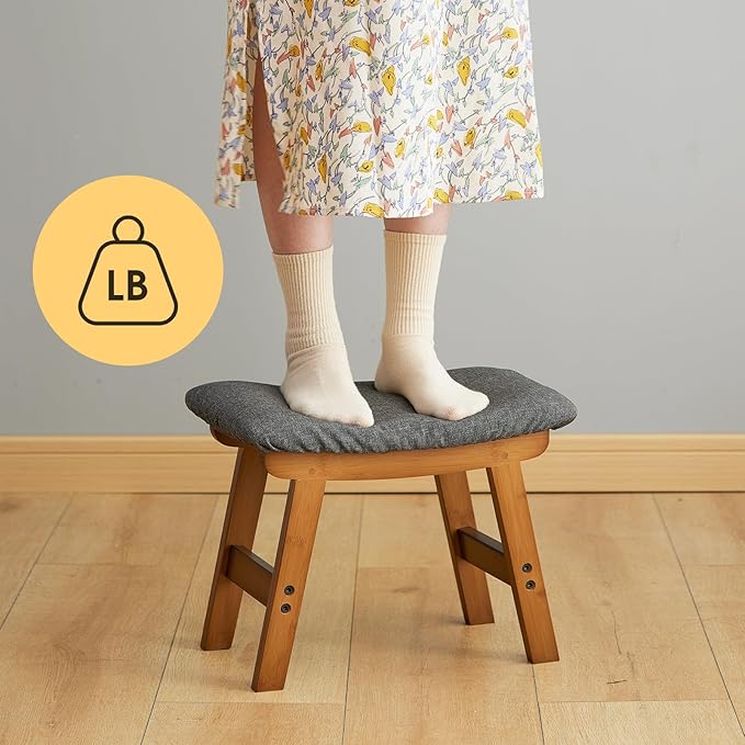 Foot Stool Ottoman Foot Rest Under Desk,Small Stool for Living Room, Bedroom and Kitchen (Brown Legs - Gray Stool Surface)