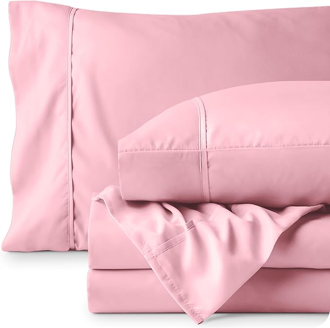 Bare Home Queen Sheet Set - Luxury 1800 Ultra-Soft Microfiber - Double Brushed - Deep Pockets - Easy Fit - 4 Piece Set - Bedding Sheets & Pillowcases (Queen, Light Pink)