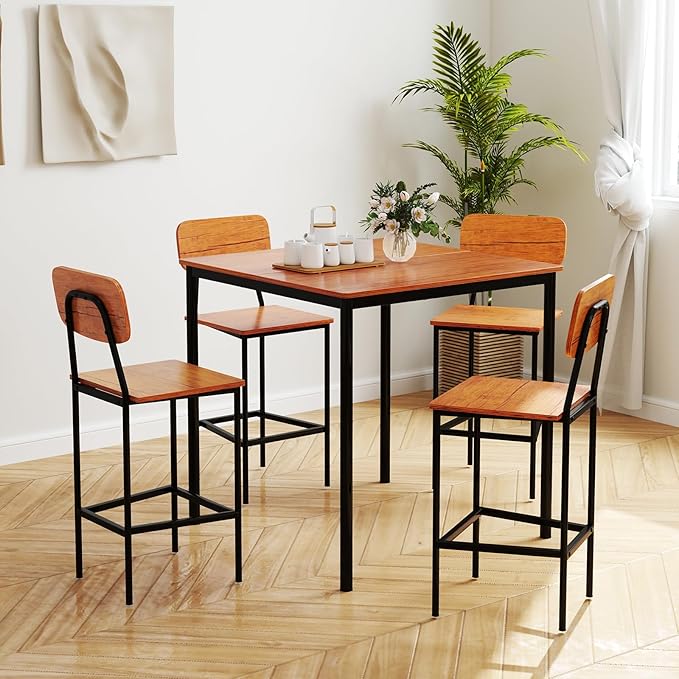 Tangkula Counter Height Dining Table Set, Bar Table and Chairs, Pub Table and Chairs Set of 4, Space-Saving Dinette Set for Breakfast Nook