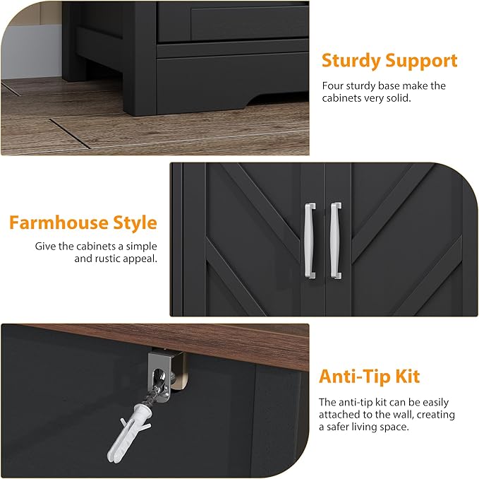 Buffet Sideboard with Storage Farmhouse with 4 Doors, 47'' Large Kitchen Storage Cabinet Wood Coffee Bar Cabinet Buffet Table with Shelves for Kitchen, Dining Room, Entryway