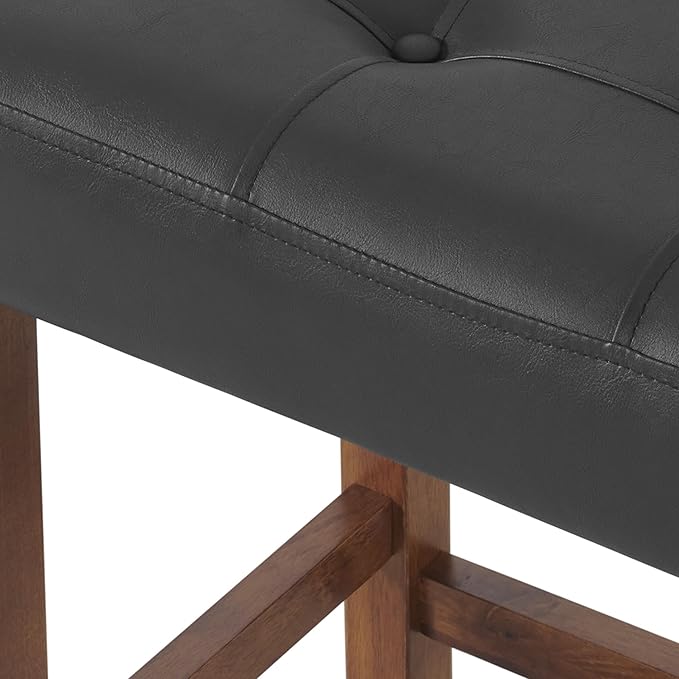 Alaterre Furniture Madison 30-Inch Bar Stool with Faux Leather Seat - Barstool for Kitchen Island or Bar - Backless Barstools (Walnut/Black)