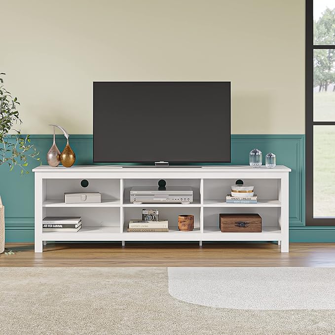 Panana TV Stand with 6 Cubby for 75 inch TV, Television Stands Entertainment Center Media Stand TV Table for Living Room, Bedroom (White 70 inch)