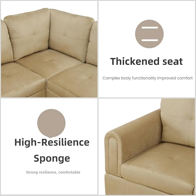 L Shaped Sectional Couches for Living Room, Modern Modular Sectional Sofa with Ottoman Storage, Comfy L Shaped Couch with Chaise for Bedroom Apartment Furniture, Beige