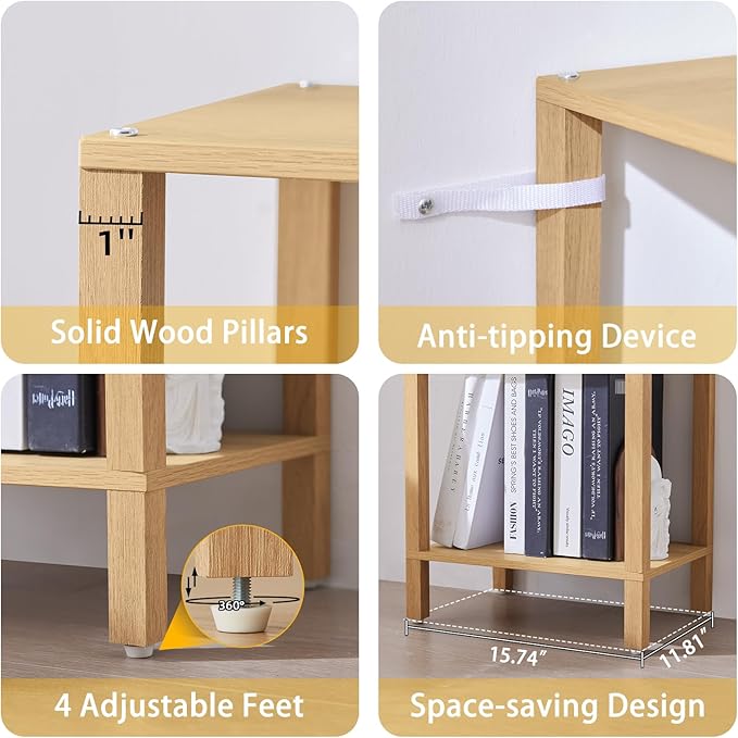 66in Tall Bookshelf 6-Tier Small Narrow Bookcase, Skinny Book Shelf for Small Space, Farmhouse Slim Shelf with Storage, Wood Freestanding Display Thin Bookshelves for Living Room, Natural
