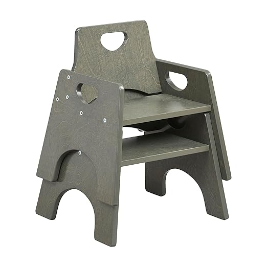ECR4Kids Stackable Wooden Toddler Chair, 8in, Kids Furniture, Grey Wash, 2-Pack