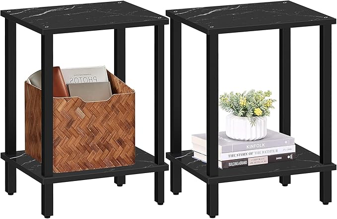 TUTOTAK End Table, Set of 2, Side Table, Nightstand, 2-Tier Storage Shelf, Sofa Table for Small Space, Living Room, Bed Room TB01BMK035