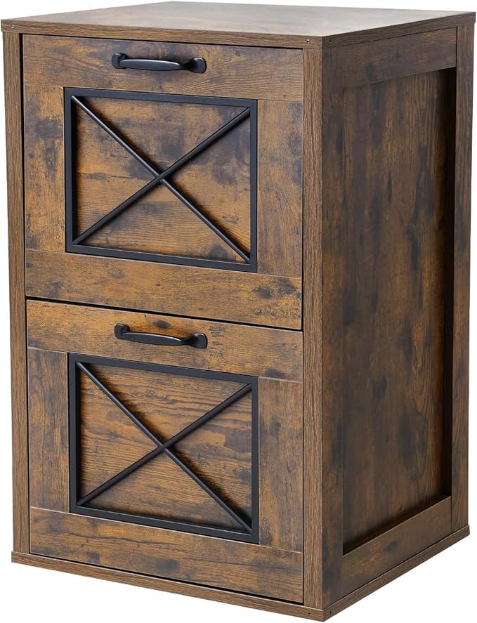 VEVOR 2 Drawer File Cabinet, Vertical Filing Storage Cabinets for Home Office, Heavy-Duty Cabinet with 2-Level Adjustable Hanging Rod, for A4/Letter/Legal Size File, Easy to Assemble (Honey Brown)