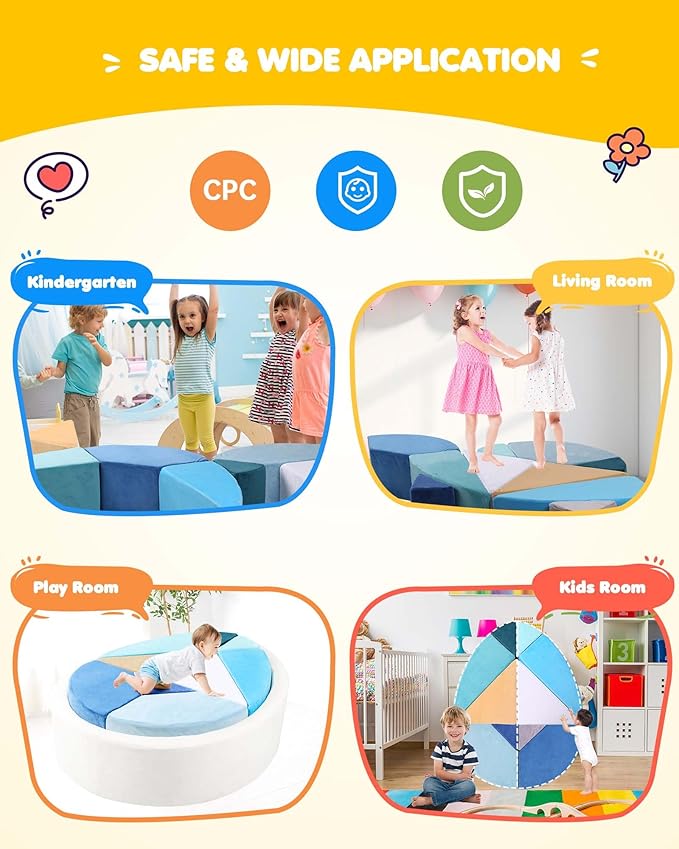 Kids Play Couch, 2-in-1 Egg-Shape Kid Plays Sofa with Unique Ball Pit(no Balls Included), Tangram Puzzle Play Couch for Playroom, Modular Play Couchs for Inspiring Creativity, Ocean