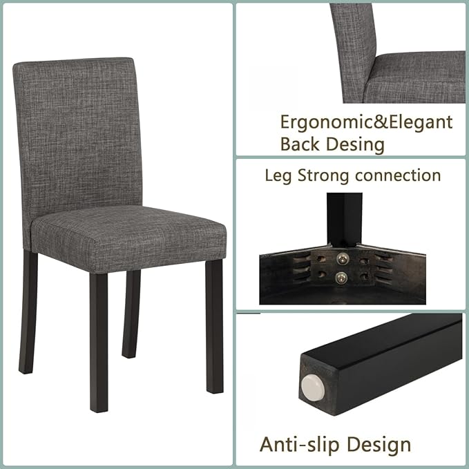 Dining Table Set for 4, 5-Piece Kitchen Table & Chairs Set with Square Wooden Table & 4 Upholstered Chairs, 29.8'' Dinner Set with Solid Wood Legs & Curved Backrest for Kitchen, Light Black