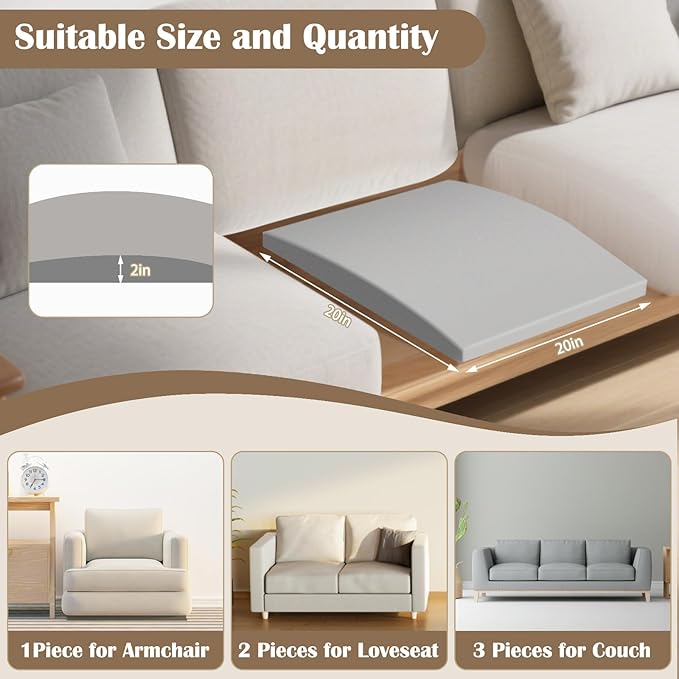 3 Pcs Couch Cushion Support for Sagging Cushion 20" x 20" 40D High Density Cushion Support Board Replacement Gray Sofa Cushion Support