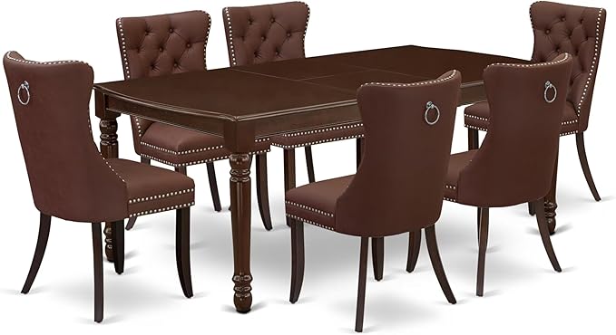 East West Furniture DODA7-MAH-26 7 Piece Dining Room Set Consists of a Rectangle Wooden Table with Butterfly Leaf and 6 Polyester Fabric Upholstered Chairs, 42x78 Inch, Mahogany