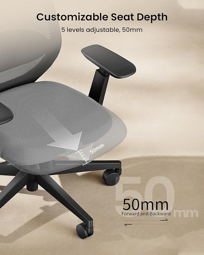 ProtoArc Ergonomic Office Chair – EC200 High-Back Mesh Computer Chair with Lumbar Support, 3D Adjustable Headrest & Sliding Seat for 8+ Hour Comfort, Big & Tall Home Office Desk Chairs - Gray