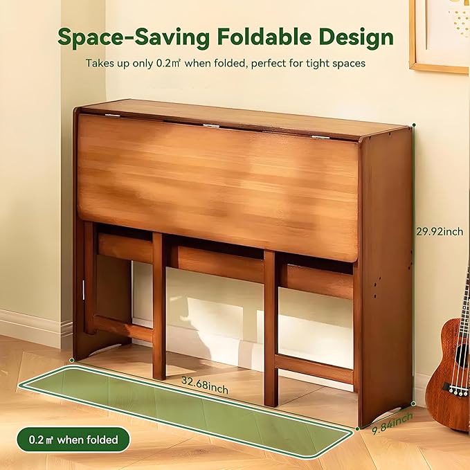 Bamboo Folding Desk Mid Century Modern Desk for Home Office Bedroom Small Spaces, Brown