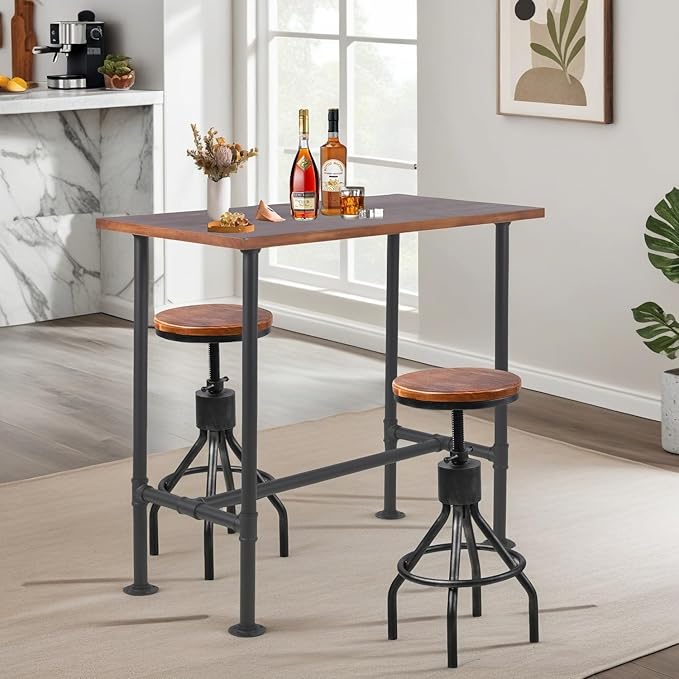 Set of 2 Industrial Bar Stool-Vintage Counter Dining Chair-Swivel Stools-Tall Height Adjustable 22-33"