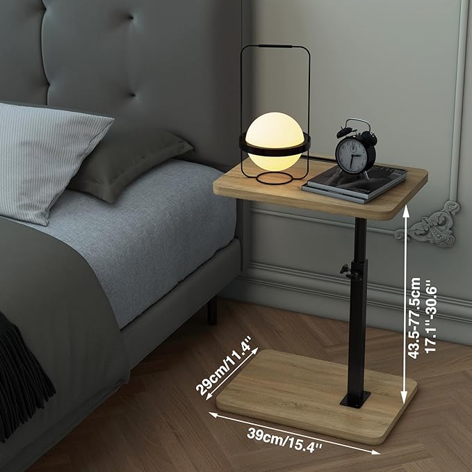 IBUYKE Tray Table for Couch, 360° Swivel Height Adjustable End Table for Small Spaces, with Phone & Tablet Slot, Modern Small Coffee Snack Table for Sofa/Bed, Natural UTVT003R