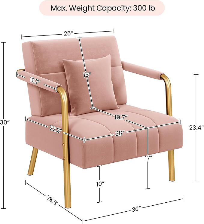 Yaheetech 30" W Modern Sofa Small Sofa Luxurious Velvet Fabric Couch with Gold-Tone Metal Arms and Legs for Living Room, Home Office, Studio Pink