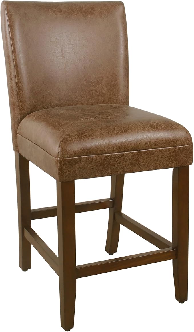 HomePop by Kinfine Fabric Upholstered Parsons Leatherette Counter Height Barstool Chair - 24-Inch, Distressed Brown Faux Leather(Single Pack)
