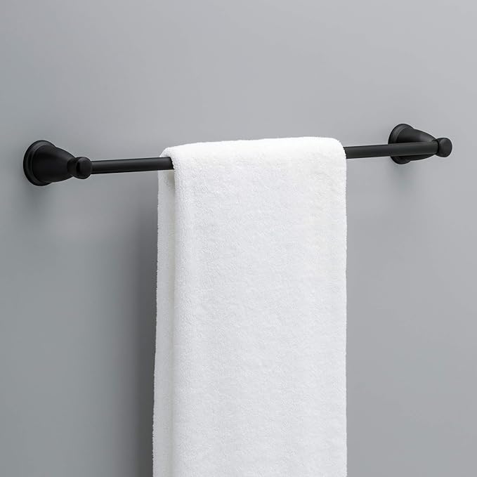Franklin Brass Kinla 3-Piece Bathroom Set Matte Black 24" Towel Bar Rack, Toilet Paper Holder, Ring KIN3PC-MB