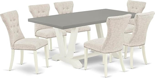 East West Furniture V097GA235-7 7 Piece Kitchen Table & Chairs Set Consist of a Rectangle Dining Room Table with V-Legs and 6 Doeskin Linen Fabric Parson Chairs, 40x72 Inch, Multi-Color