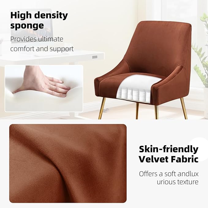 Velvet Dining Chairs Set of 2, Furniture Collection Modern Contemporary Upholstered with Polished Gold Metal Legs(Brown, Set of 2)