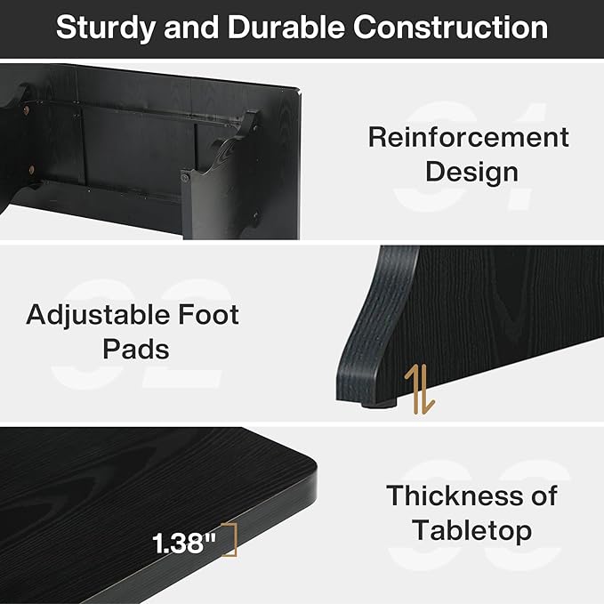 Tribesigns 63" Large Executive Desk for Home Office, Spacious Computer Desk with Ample Leg Room, Double PC Gaming Writing Table Study Desk with Sturdy Legs, Black