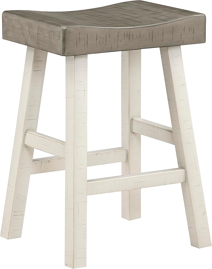Lexicon Saddle Bar Stools Set of 2 Barstools with Footrest, Armless Dining Chairs for Kitchen Island, Breakfast Nook, Living Room, Counter Height, White/Coffee