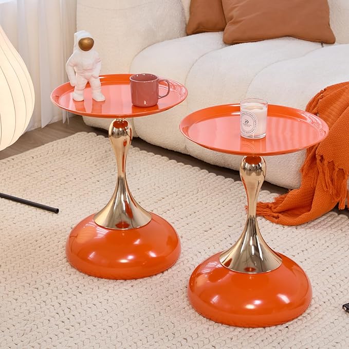 Stylish Hourglass Side Table - Contemporary Design for Living Rooms, Cafes, Dining Areas, Bedrooms, and Outdoor Spaces - Perfect Accent Piece for Any Decor (2, Hermes Orange)
