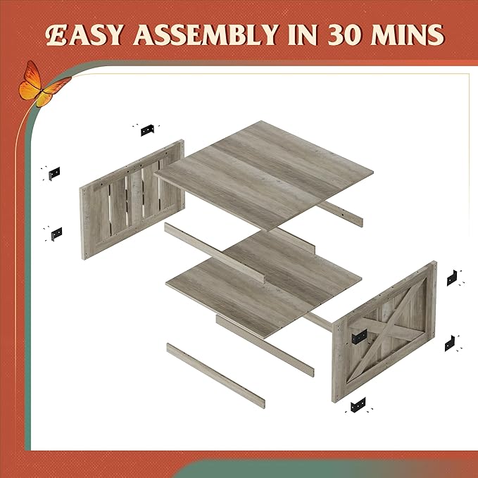 WLIVE Coffee Table, Farmhouse Coffee Table with Open Storage, 31.5" Wood Square Living Room Tables, Rustic Dining Cocktail Center Table for Living Room, Greige