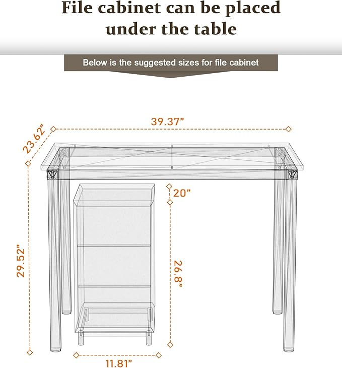 Teraves Computer Desk/Dining Table Office Desk Sturdy Writing Workstation for Home Office (39.37“, Beige + White Frame)
