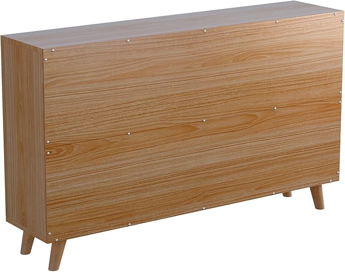 Cubby Shelf Bookcase with Doors - Wooden 8 Cube Floor Standing Open Bookshelf with Solid Wood Legs, 2-Tier Low Storage Cabinet, Oak and Warm White