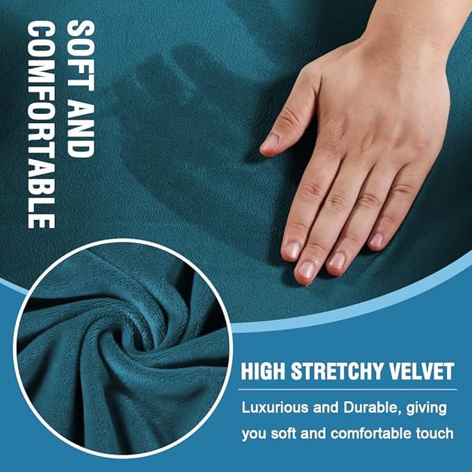 H.VERSAILTEX Sofa Cover 3 Piece T Cushion Sofa Slipcovers Thick Velvet Couch Cover Furniture Protector Stretch T Cushion Sofa Covers for 2 Cushion Couch with 2 Individual T Cushion Covers, Deep Teal