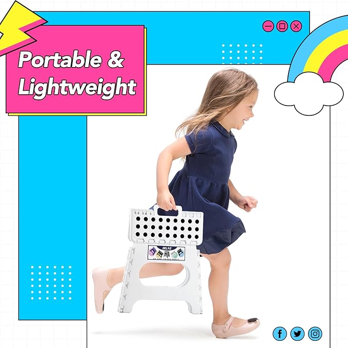 Delxo Folding Step Stool,11 Inch Non-Slip Foldable Step Stools,Portable Foldable Step Stool Lightweight Small Folding Stool with Handle for Kitchen Bathroom in White,1 Pack