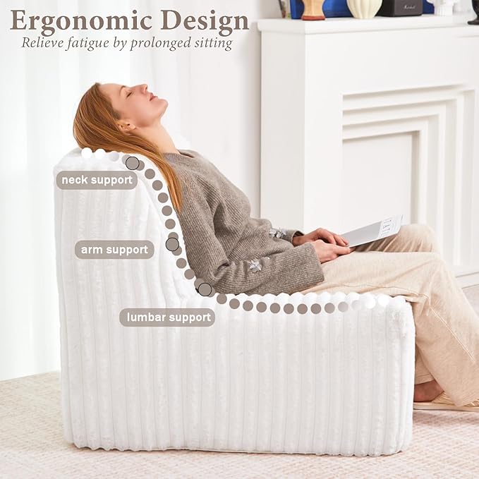 Trenda Super Comfy Lazy Sofa Chair, Soft Faux Fur Accent Chair for Living Room, Lounge Armless Floor Couch for Bedroom, Cozy Modern Single Sofa with Mememory Foam to Reading, Gaming (White)