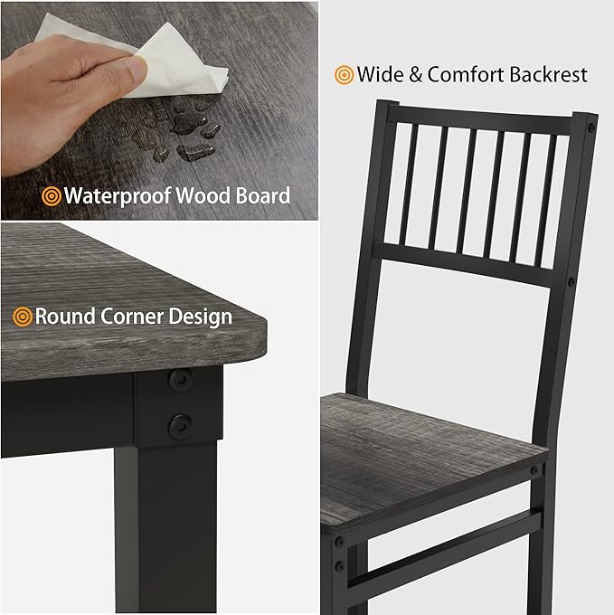Teraves Dining Table Set for 4/Computer Desk,Kitchen Table with 2 Chairs and a Bench,Table and Chairs Dining Set 4 Piece Set for Dining Room (Black Oak+Black Frame, 110CM)