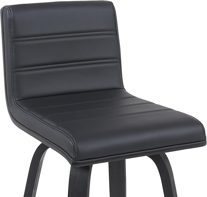 Vienna Modern Counter Height Swivel Bar Stool with Black Faux Leather Seat and Black Brushed Wood Frame Set of 4