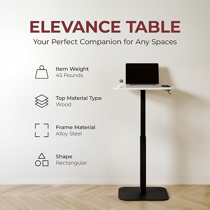 Ergohome™ ELEVANCE Table™ Height Adjustable Side Table for Couch or Bed, Laptop Table - End Table Office Coffee Accent Table - Precision Engineering for Superior Stability (Black Base & Cloud Top)