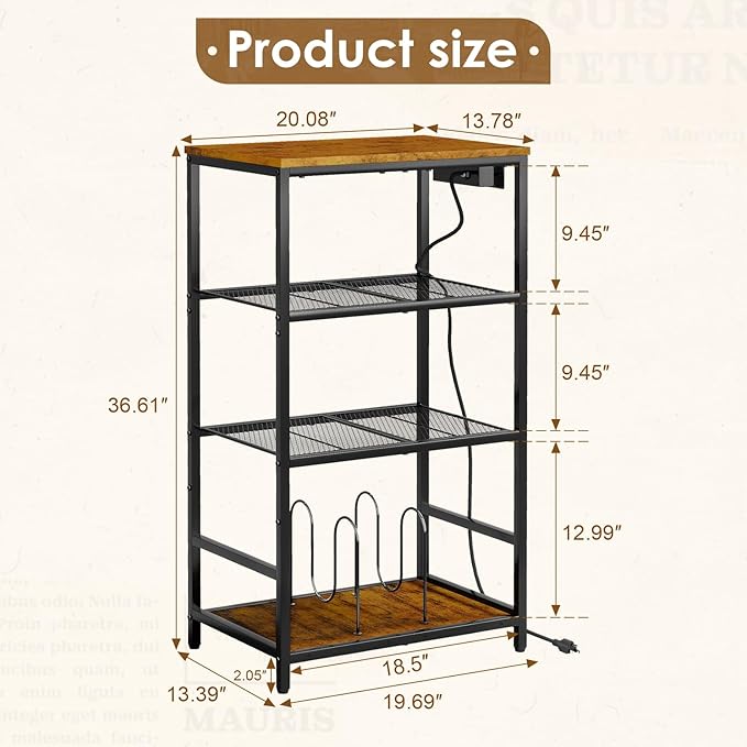 Record Player Stand with Storage, 4 Tier Turntable Stand with Vinyl Record Storage, Stereo Cabinet with Record Holder, Media Stand with Outlets for Entertainment Center