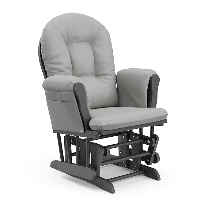 Storkcraft Premium Hoop Glider & Ottoman (Pebble Gray/Light Gray) — GREENGUARD Gold Certified Nursery Glider, Solid Wood Craftsmanship, Smooth-Gliding Nursery Chair and Ottoman, Award-Winning