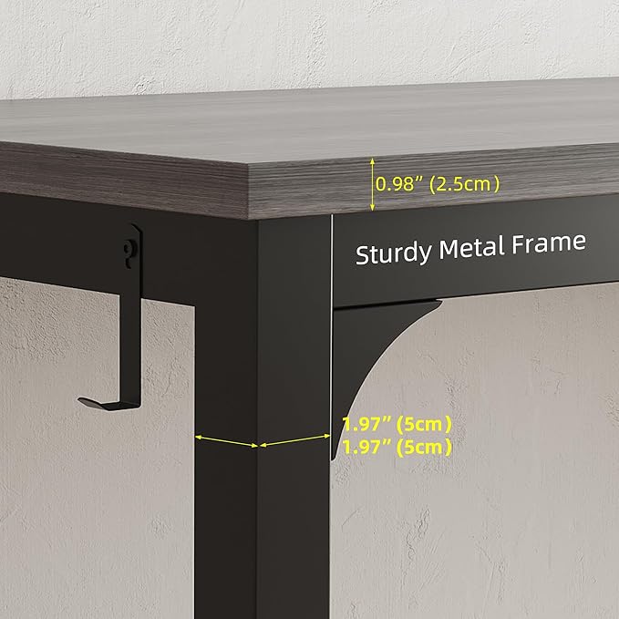 Large Computer Desk - 63 Inch Home Office Desks Study Student Writing Table Gaming Desk Wood Modern Simple Table with Storage Bag & Headphone Hooks, Grey