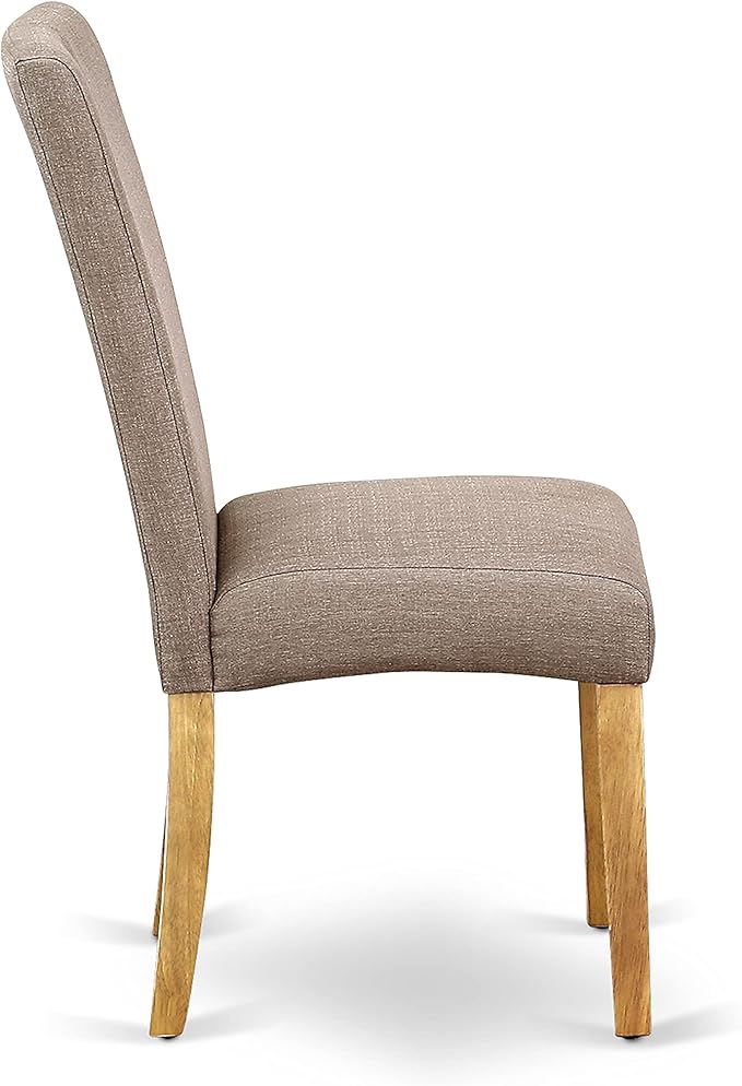 East West Furniture AMDR3-OAK-16 3 Piece Dining Room Table Set Contains a Round Kitchen Table with Pedestal and 2 Dark Khaki Linen Fabric Parsons Dining Chairs, 36x36 Inch, Oak