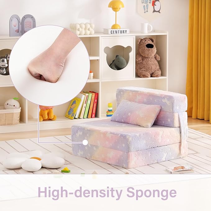 Folding Sofa Bed Floor Mattress for Kids with Pillow, Toddler Washable Folding Floor Nap Mat Futon, Child Fold Up Sofa Chair Bed with Storage Bag for Girls and Boys