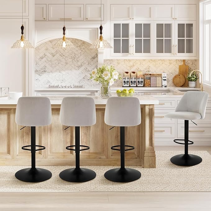 COLAMY Bar Stools Set of 6, Modern Swivel Bar Chairs, Adjustable Upholstered Barstools Counter Height with Full Backrest for Bar, Dining Room, Kitchen Island, Grey