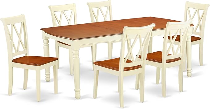 East West Furniture DOCL7-BMK-W 7 Piece Dining Room Furniture Set Consist of a Rectangle Wooden Table with Butterfly Leaf and 6 Kitchen Dining Chairs, 42x78 Inch, Buttermilk & Cherry