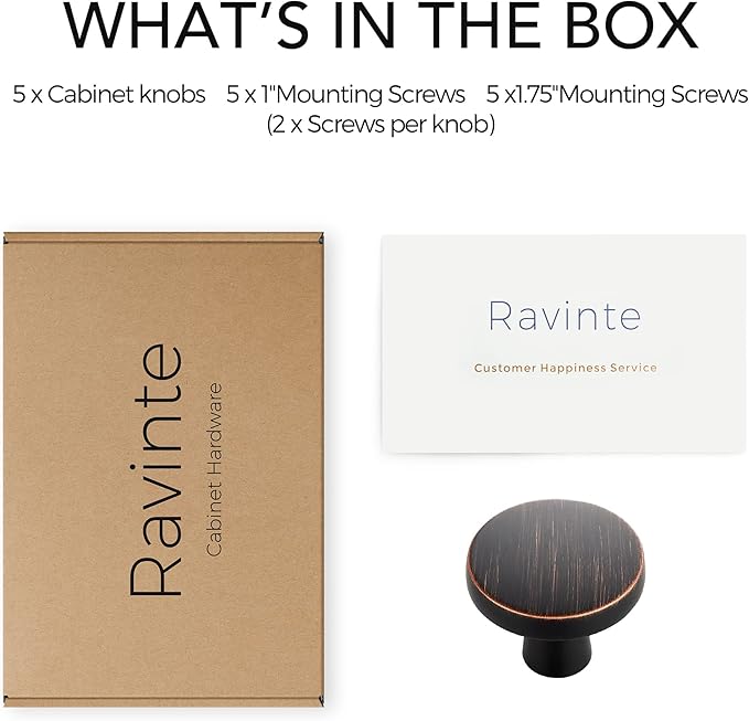 Ravinte 5 Pack Drawer Pulls 1-1/4 Inch Kitchen Cabinet Knobs Solid Round Dresser Drawer Knobs Oil-Rubbed Bronze Dresser Knobs Drawer Knobs Simple Cabinet Hardware for Cupboard Drawer Pulls