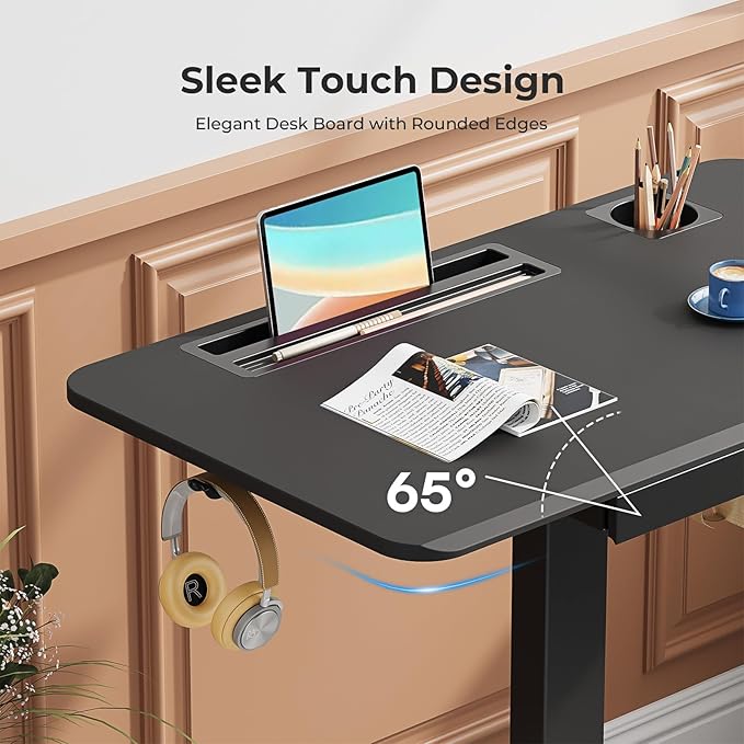 Mobile Standing Desk with Drawer, 28" Rolling Desk with Cup Holder and Hooks, Portable Laptop Workstation on Wheels, Height Adjustable Cart with Storage for Home Office, Black