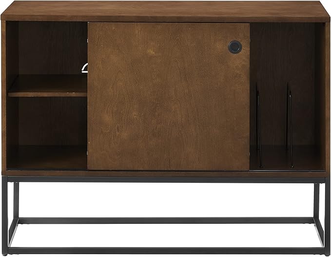 Crosley Furniture Byron Media Console and Record Player Stand with Storage for Vinyl Records, Brown/Black