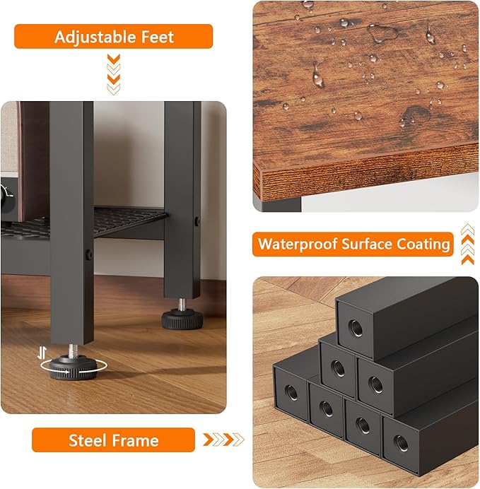 Furologee TV Stand, Small Media Console Table with 3-Tier Storage Shelves, Industrial Entertainment Center for TVs up to 50 Inch, Television Stands for Living Room, Bedroom, Rustic Brown