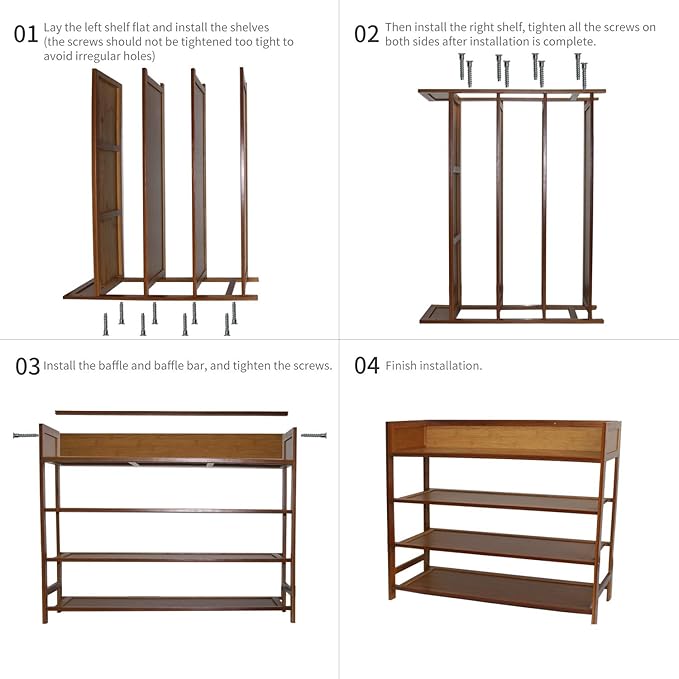 Bamboo Shoe Rack Organizer, 4 Tier Shoe Shelf Storage Organizer, for Entryway, Hallway, and Closet (Brown-31.5)